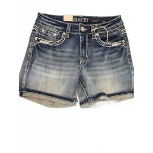 NEW GRACE IN LA women's easy fit jean shorts with thick stitching in light wash